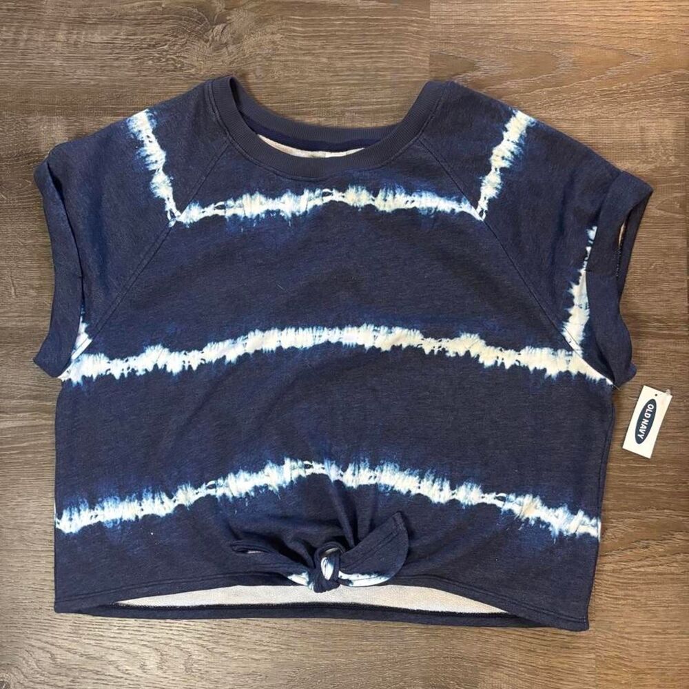 NWT Old Navy Navy Tie-Dye Tie-Front Sweatshirt Top Size L